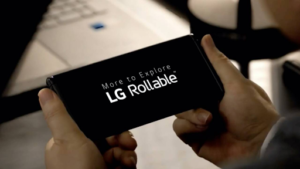 A phone with the text "LG Rollable" on its display.